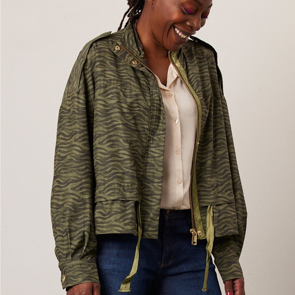 Scotch & Soda Striped Loose Fit Khaki Jacket Size: L
